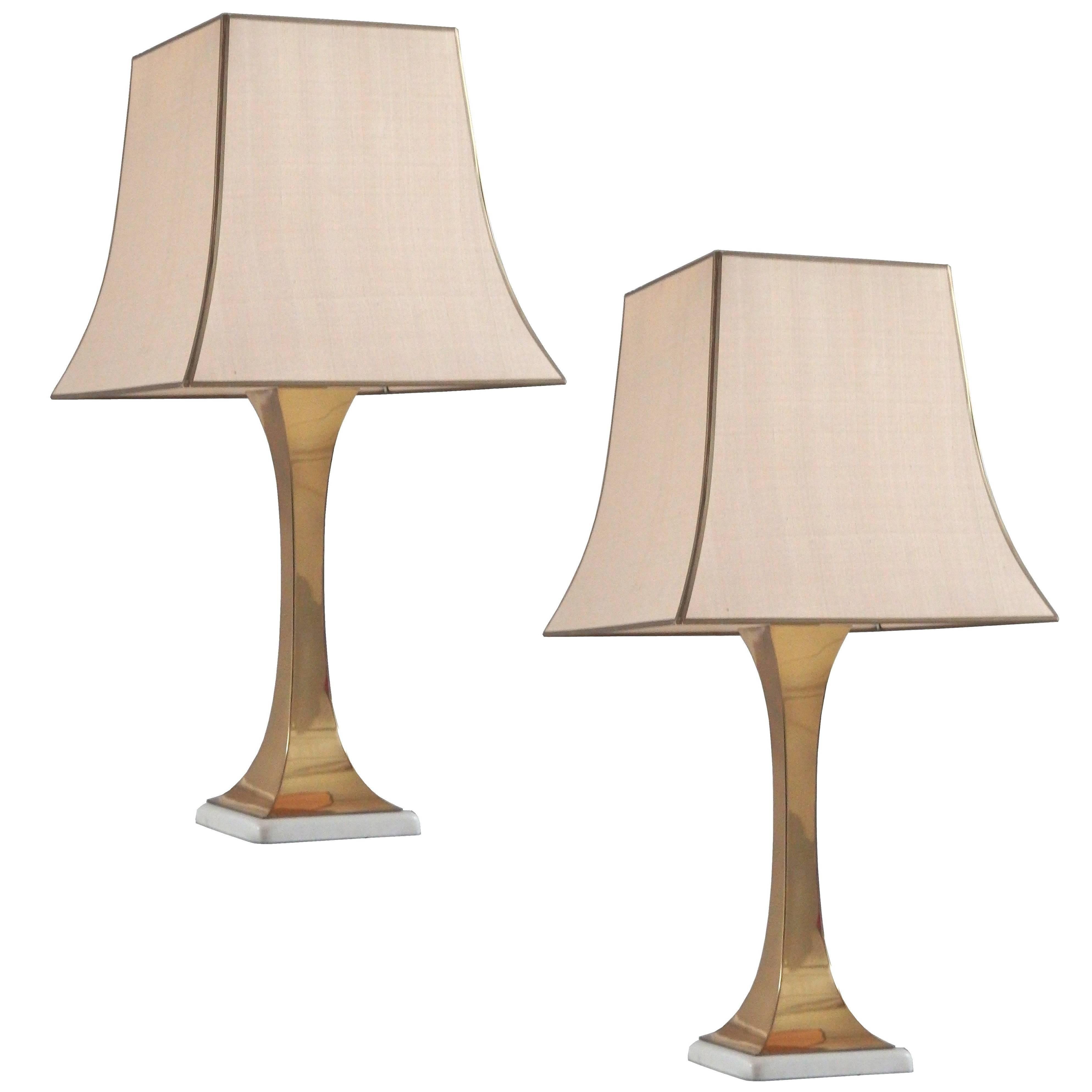 Pair of 1970s Brass Table Lamps For Sale