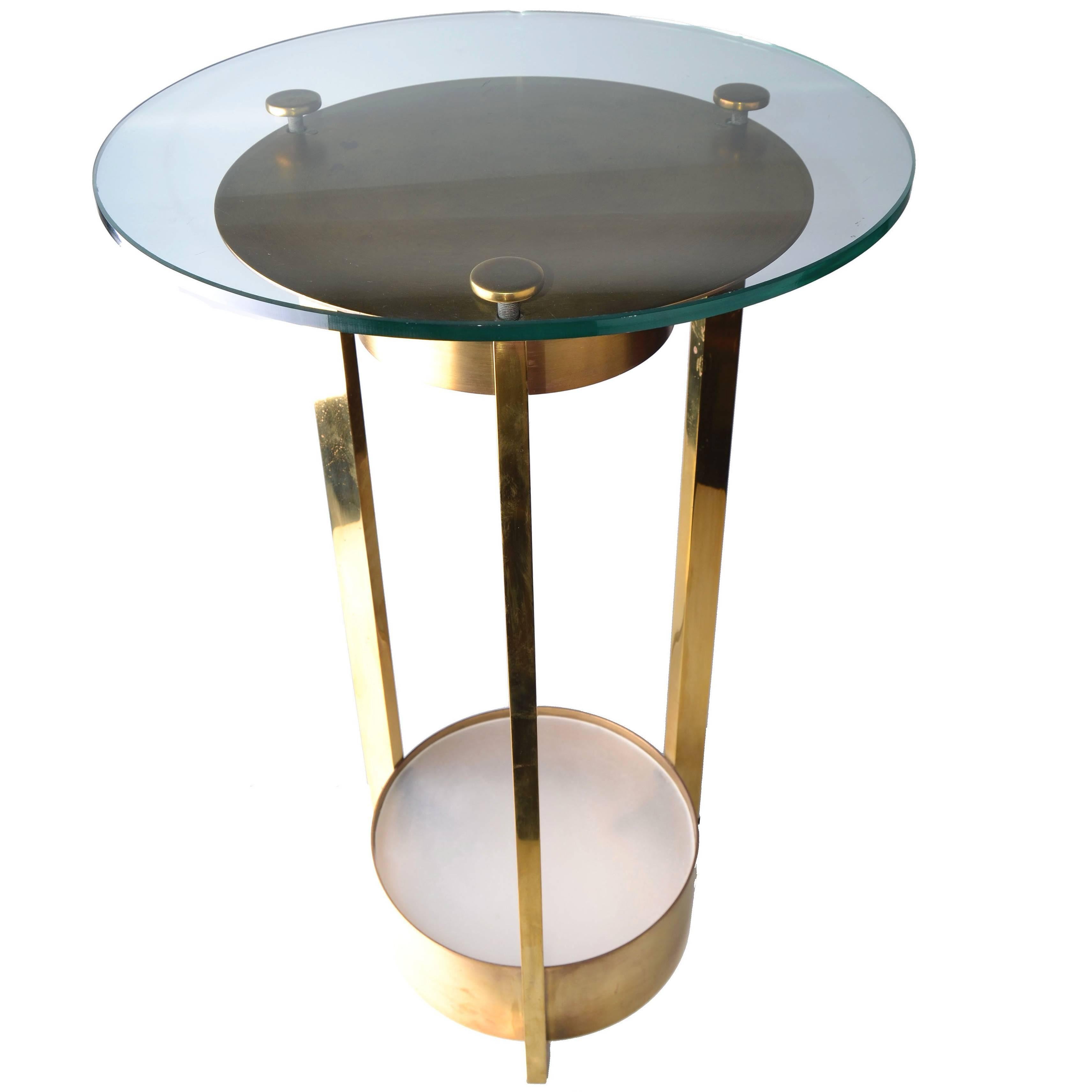 Dorothy Thorpe Illuminated Brass and Glass Side Table Mid-Century Modern America For Sale