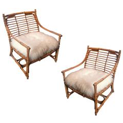 French Riviera Large and Comfy Pair of Rattan Chairs in perfect vintage Conditio