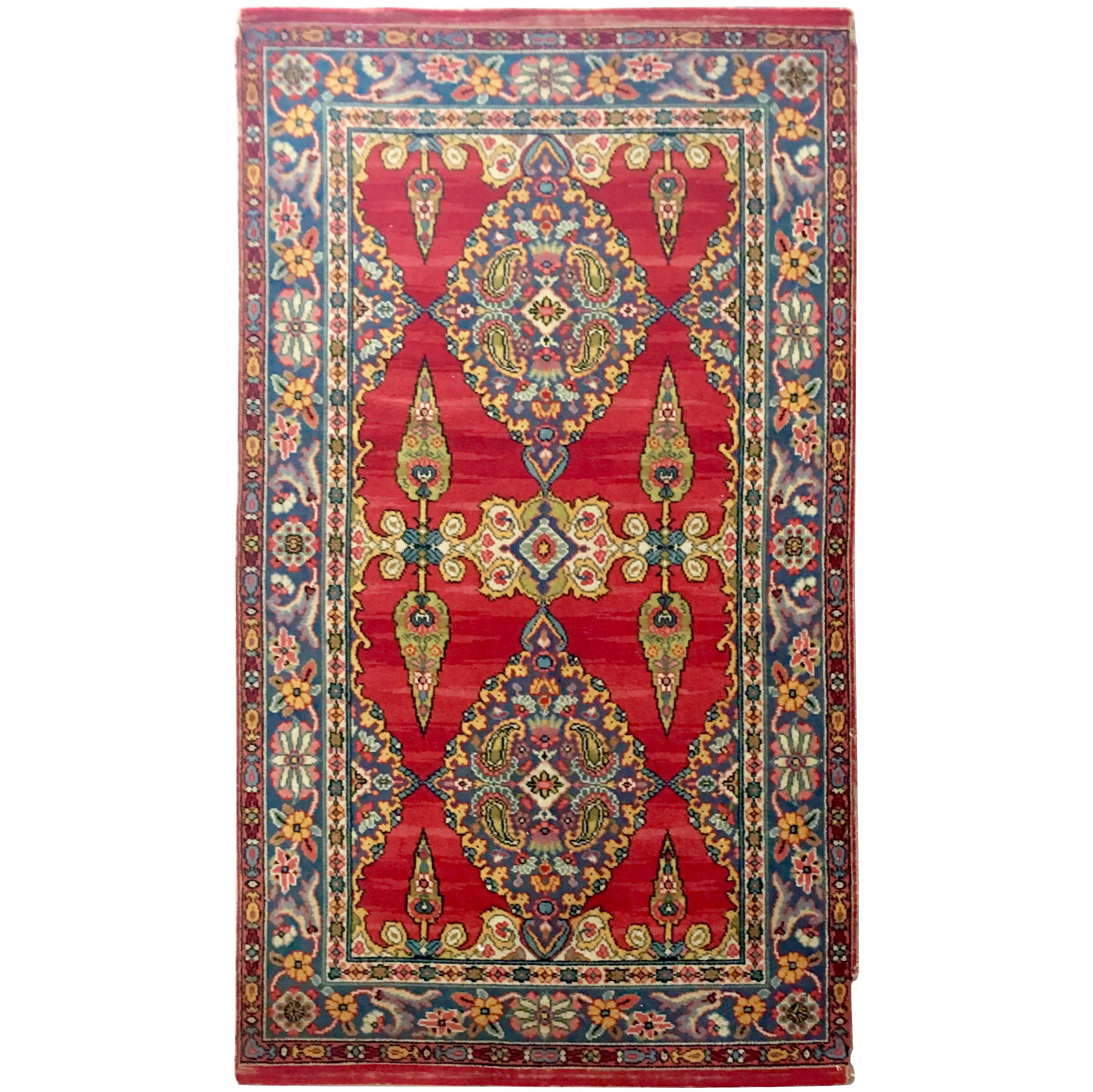Early 20th Century Silk & Wool Paisley Blossom Rug For Sale