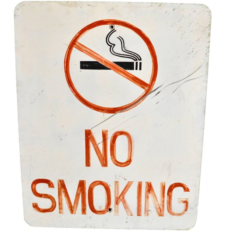Vintage Hand-Painted No Smoking Sign For Sale