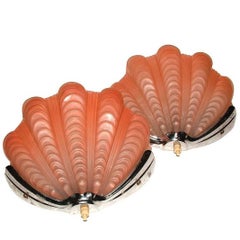 1930s Art Deco Pair of English Coral Shell Wall Lights Sconces
