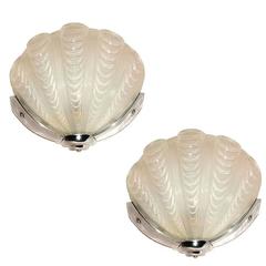 1930s Art Deco Opaque Pair of English Shell Wall Light Sconces