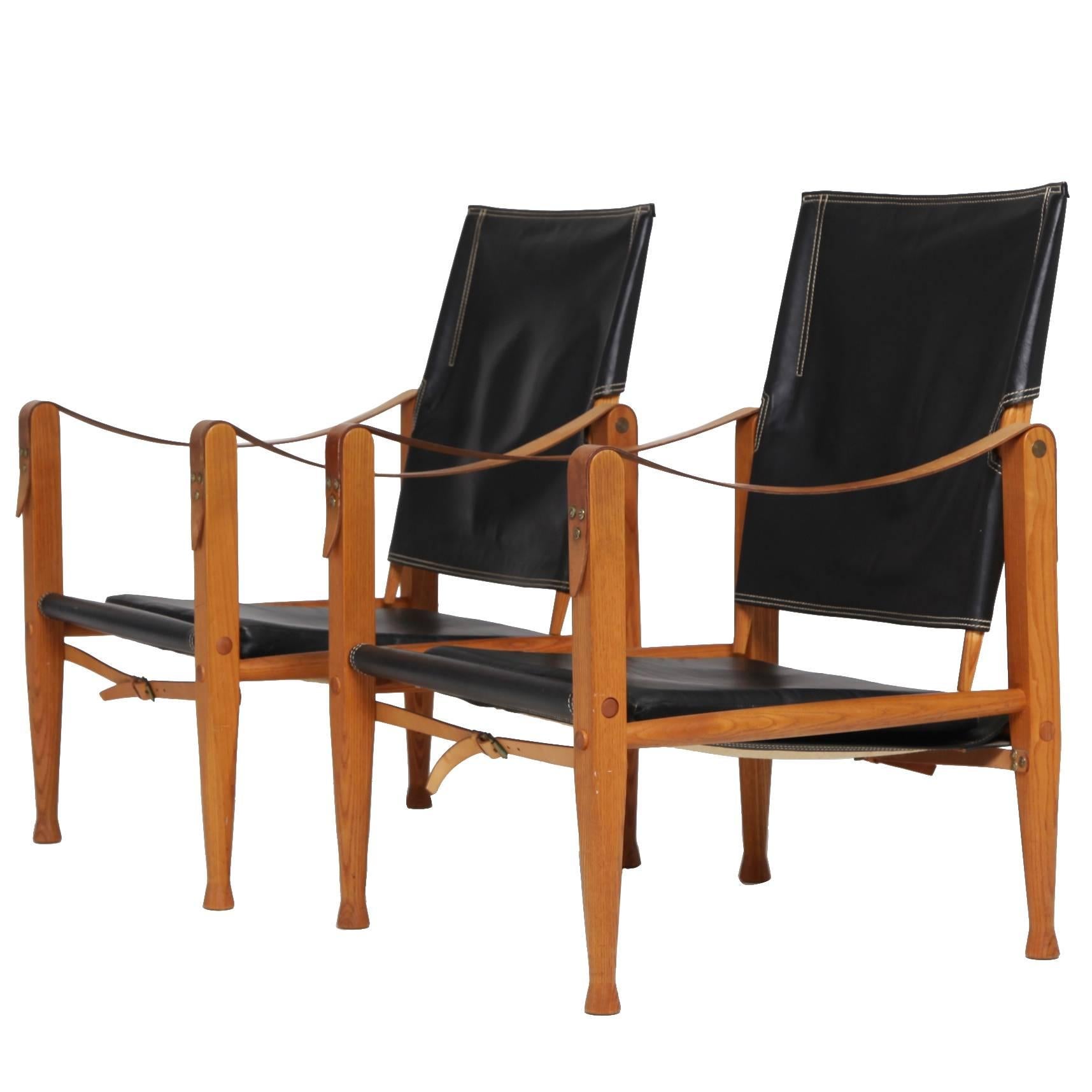 Pair of Kaare Klint Safari Chairs, Made by Rud Rasmussen, Denmark