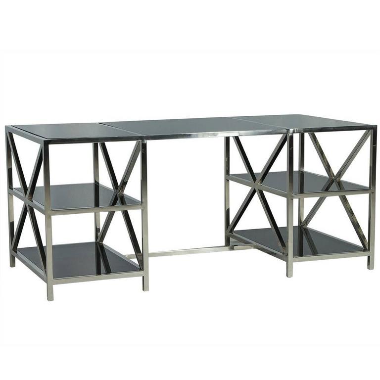 Modern Smoked Glass And Stainless Steel Desk For At 1stdibs Modern Smoked Glass And Stainless Steel Desk For