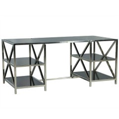 Modern Smoked Glass and Stainless Steel Desk