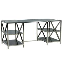 Modern Smoked Glass and Stainless Steel Desk 1