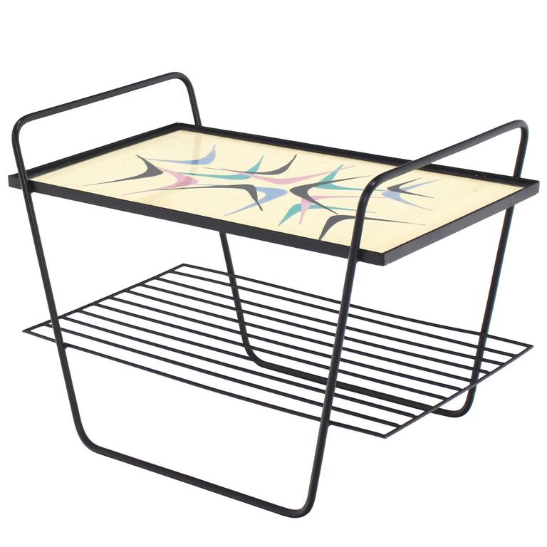 Abstract Design Glass Top Wire Shelf Mid Century Modern Side Table Abstract Design Glass Top Wire Shelf Mid Century Modern Side Table Tray For