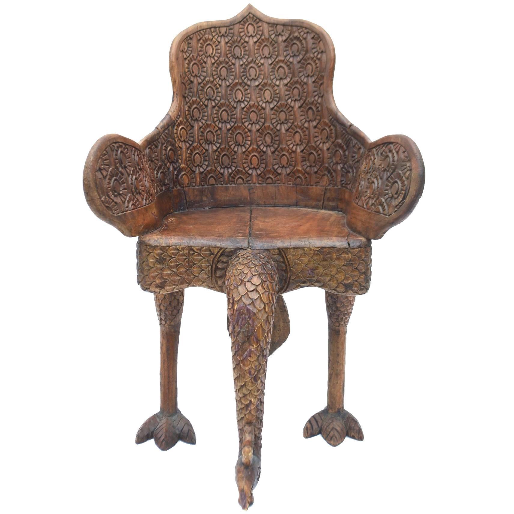 Anglo Indian Carved Peacock Chair