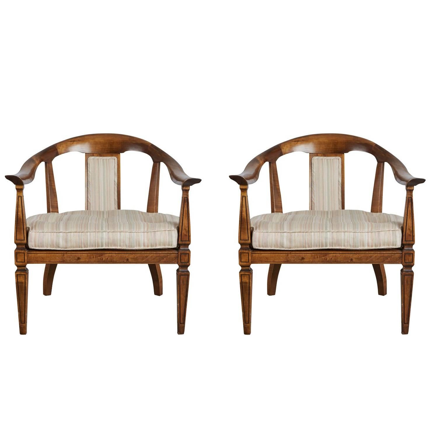 Pair of Cane and Walnut Armchairs, circa 1960
