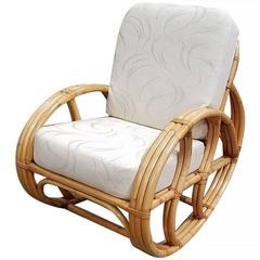 Restored Franco Albini Style Rattan Rocking Chair with White Cushions 12