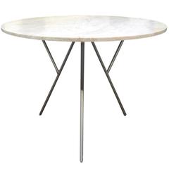 Round Travertine and Steel Dining Table