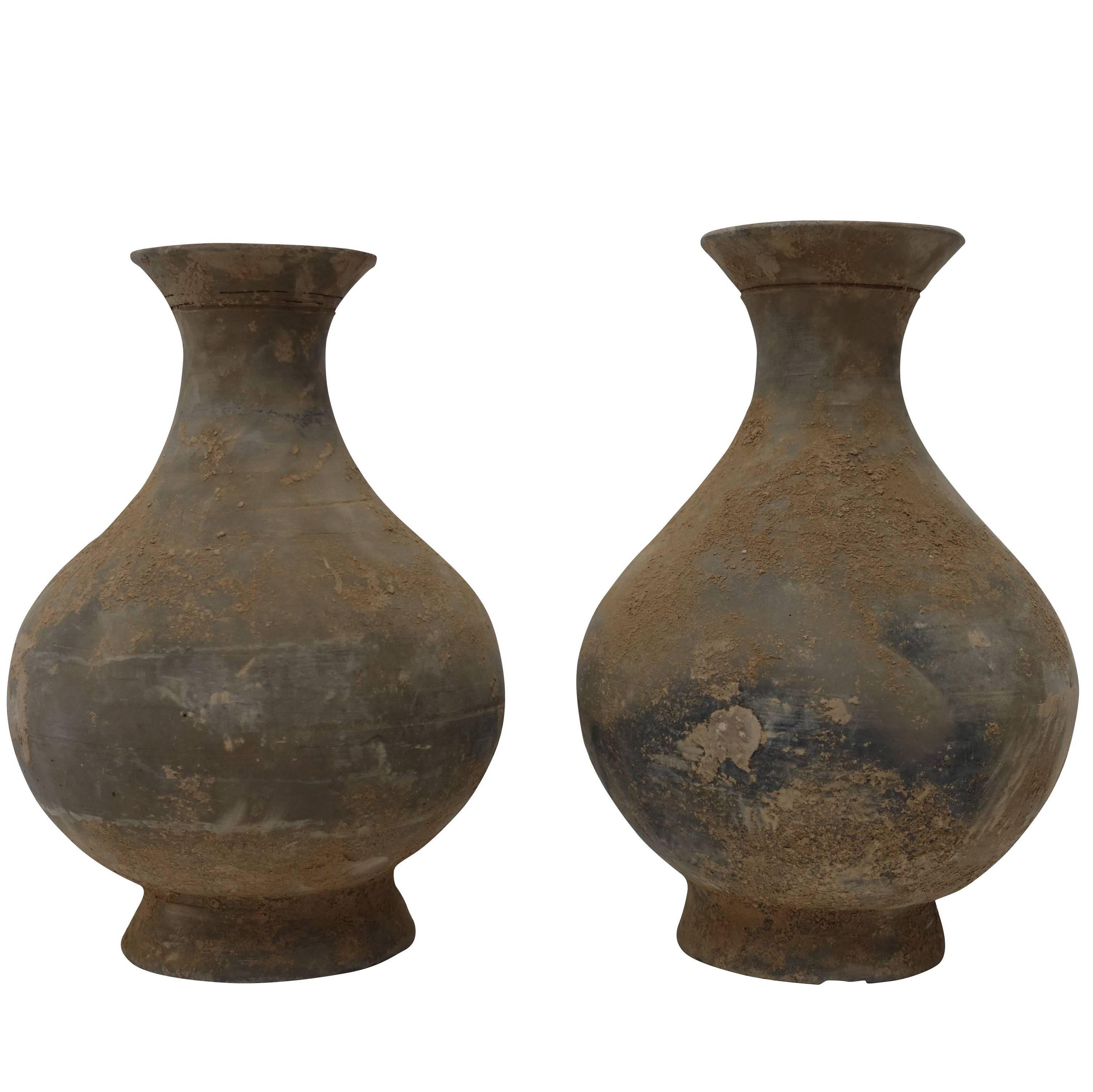 Pair of Dusted Terra Cotta Vases, China, Contemporary