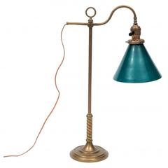 Antique Student Lamp with Green Glass Shade