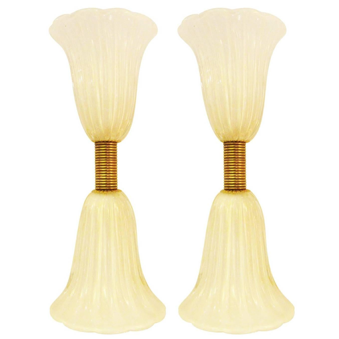 Pair of Fluted Murano Glass Sconces For Sale