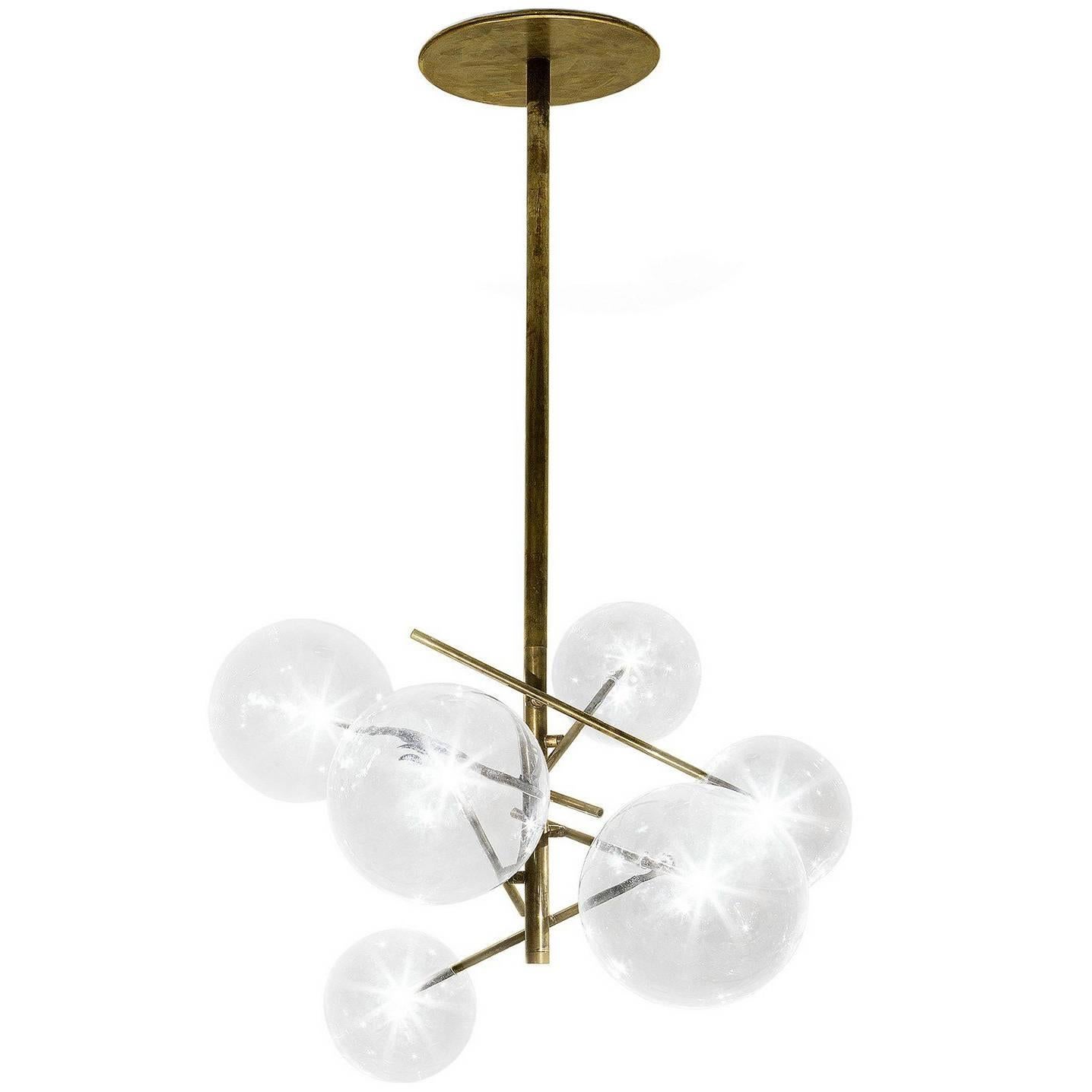 Gallotti & Radice Bolle 6 Sphere Suspension Lamp in Glass and Burnished Brass For Sale