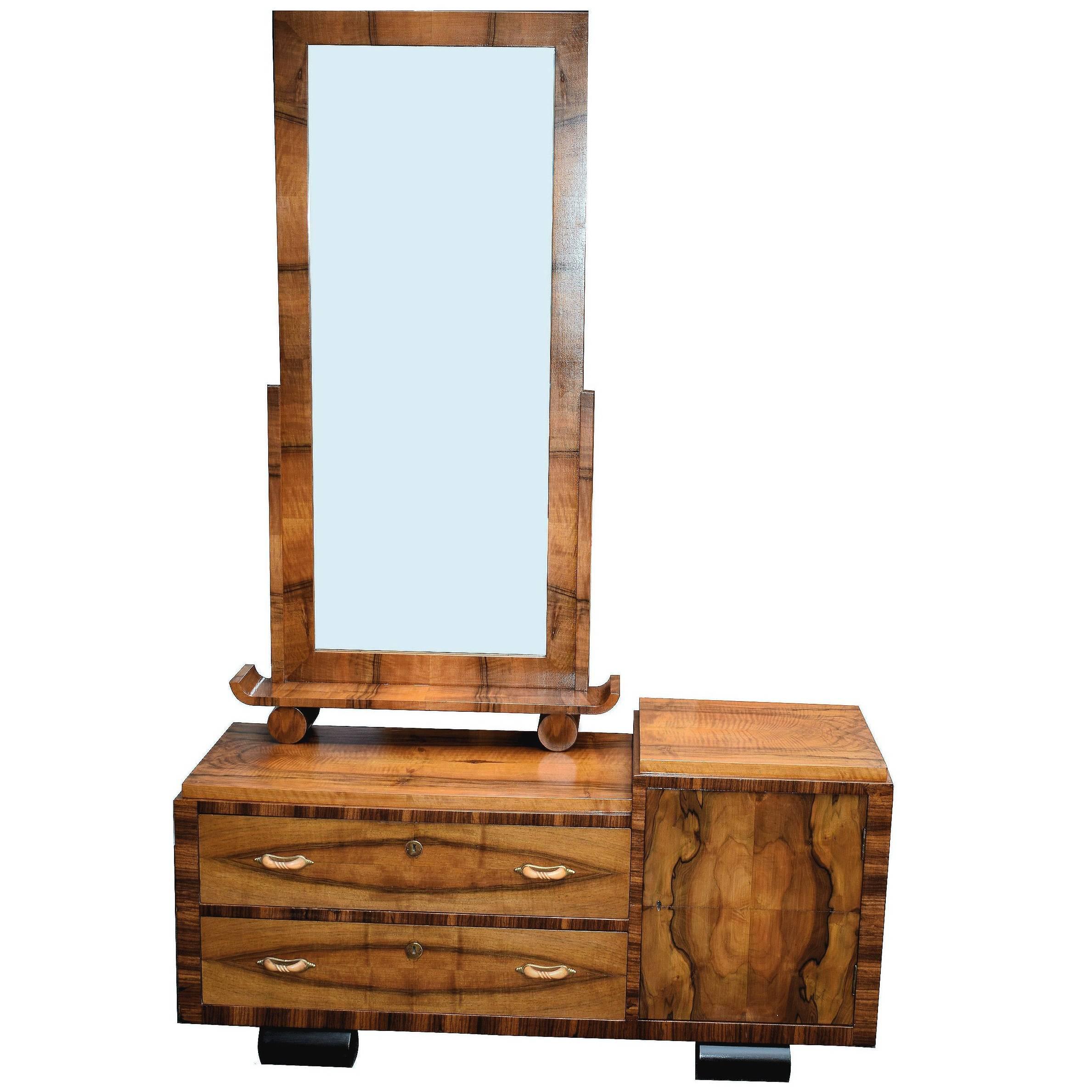 1930s Art Deco Italian Walnut Cheval Mirror