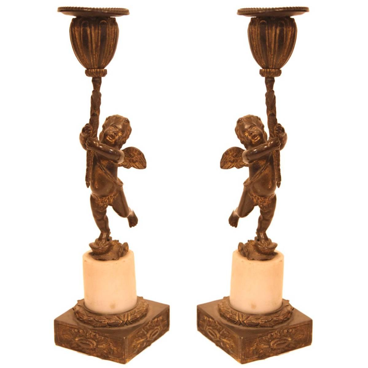 19th Century Regency Pair of Bronze Candlesticks