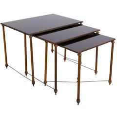 Neoclassical Black Glass Top Bronze Nesting Tables, Manner of Maison Jansen