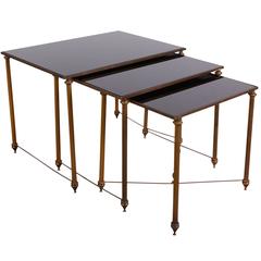 Neoclassical Black Glass Top Bronze Nesting Tables, Manner of Maison Jansen 5