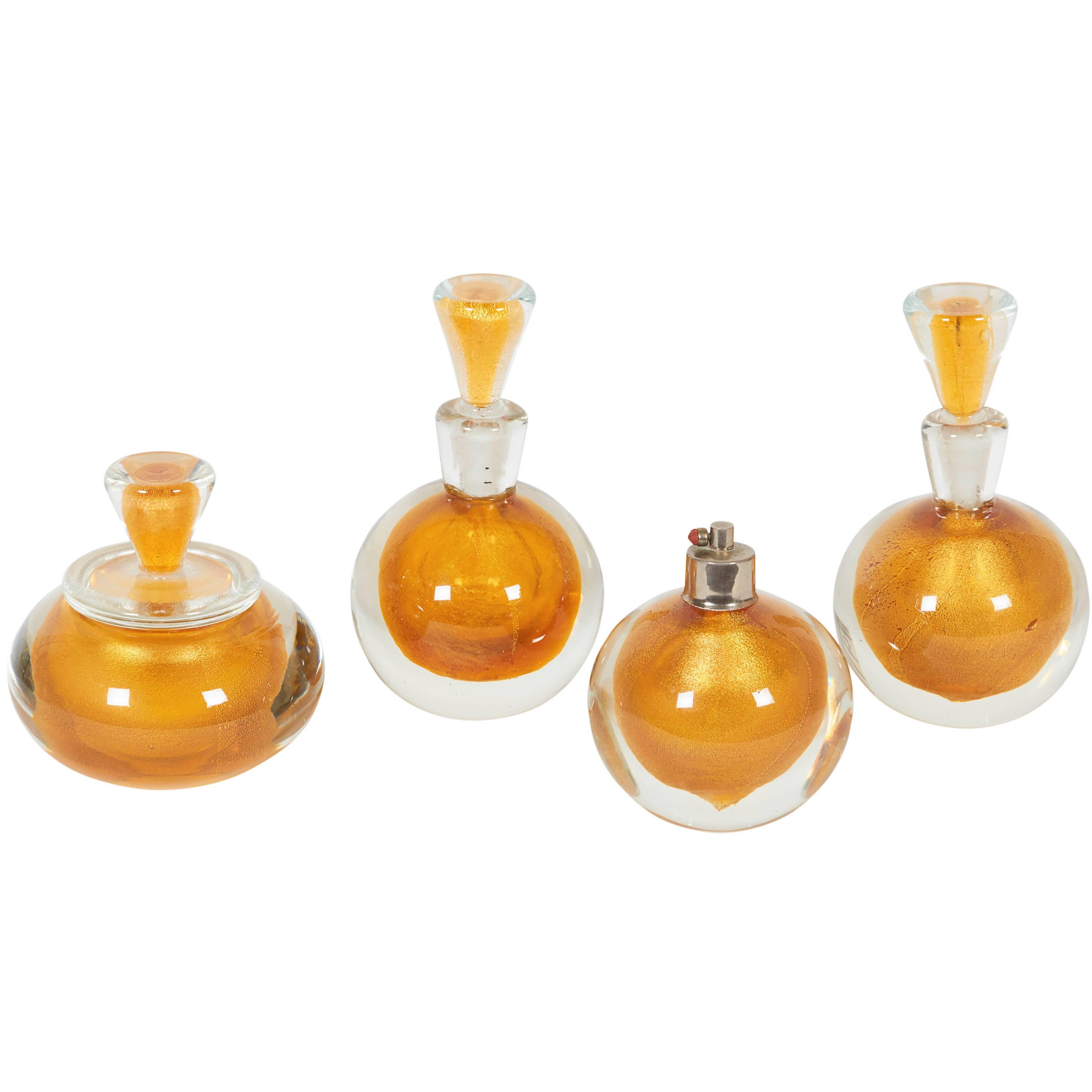Four-Piece Art Deco Murano Glass Perfume Set