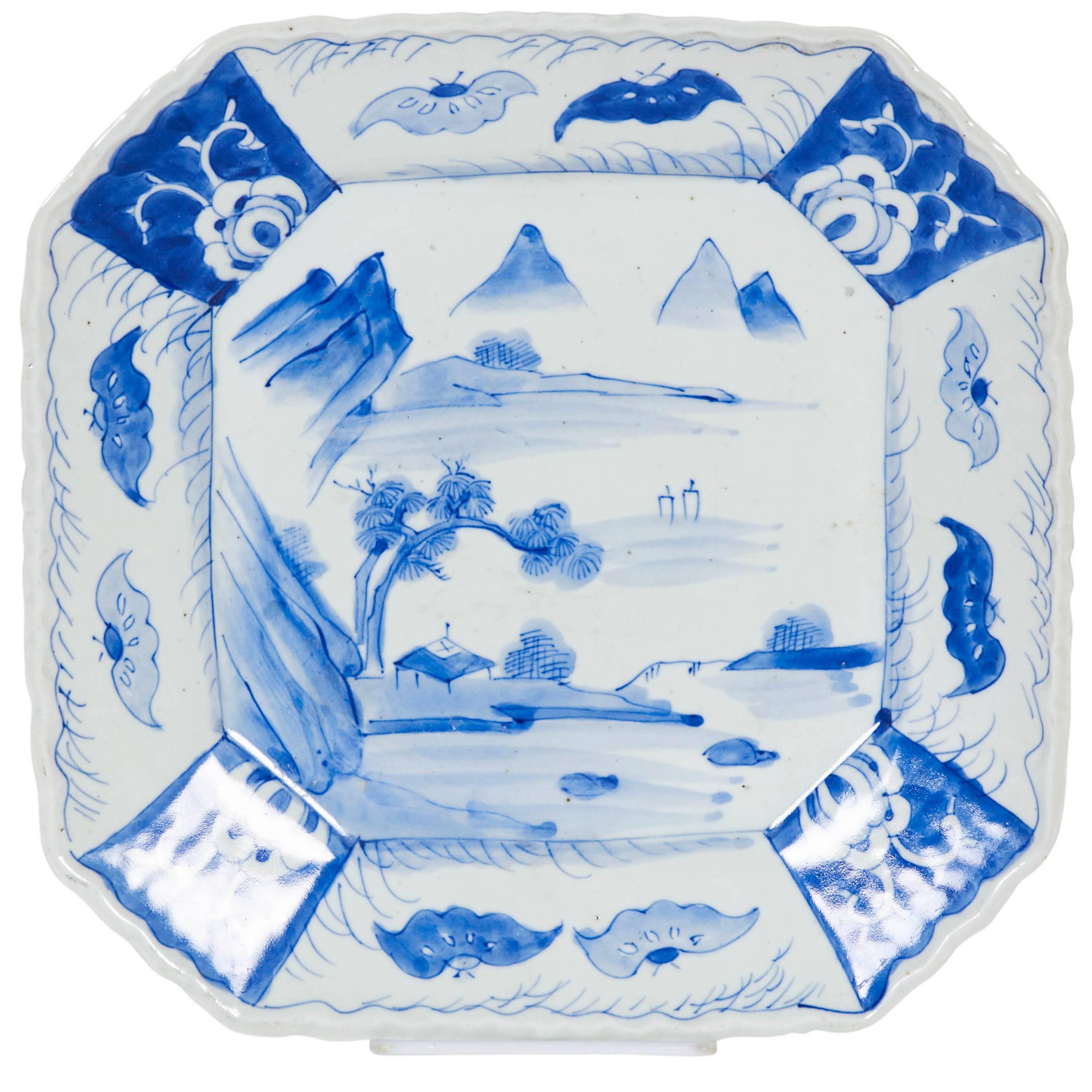 Japanese Early 20th Century Blue and White Porcelain Plate