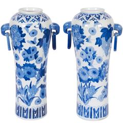 Pair of Chinese Blue and White Porcelain Meiping Style Vases
