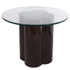 Glass-Top Quatrefoil Black Acrylic Pedestal Table, Attributed to John Mascheroni