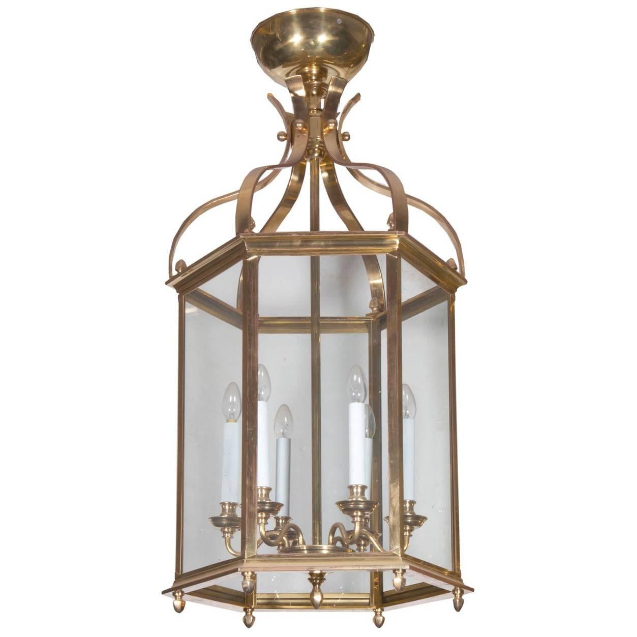 Pair of Brass Hexagonal Lanterns