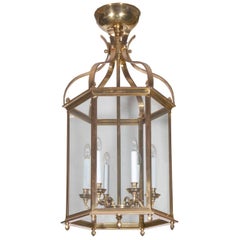 Pair of Brass Hexagonal Lanterns