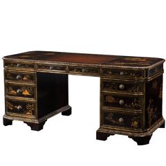 Chocolate Chinoiserie Hand-Painted Pedestal Desk