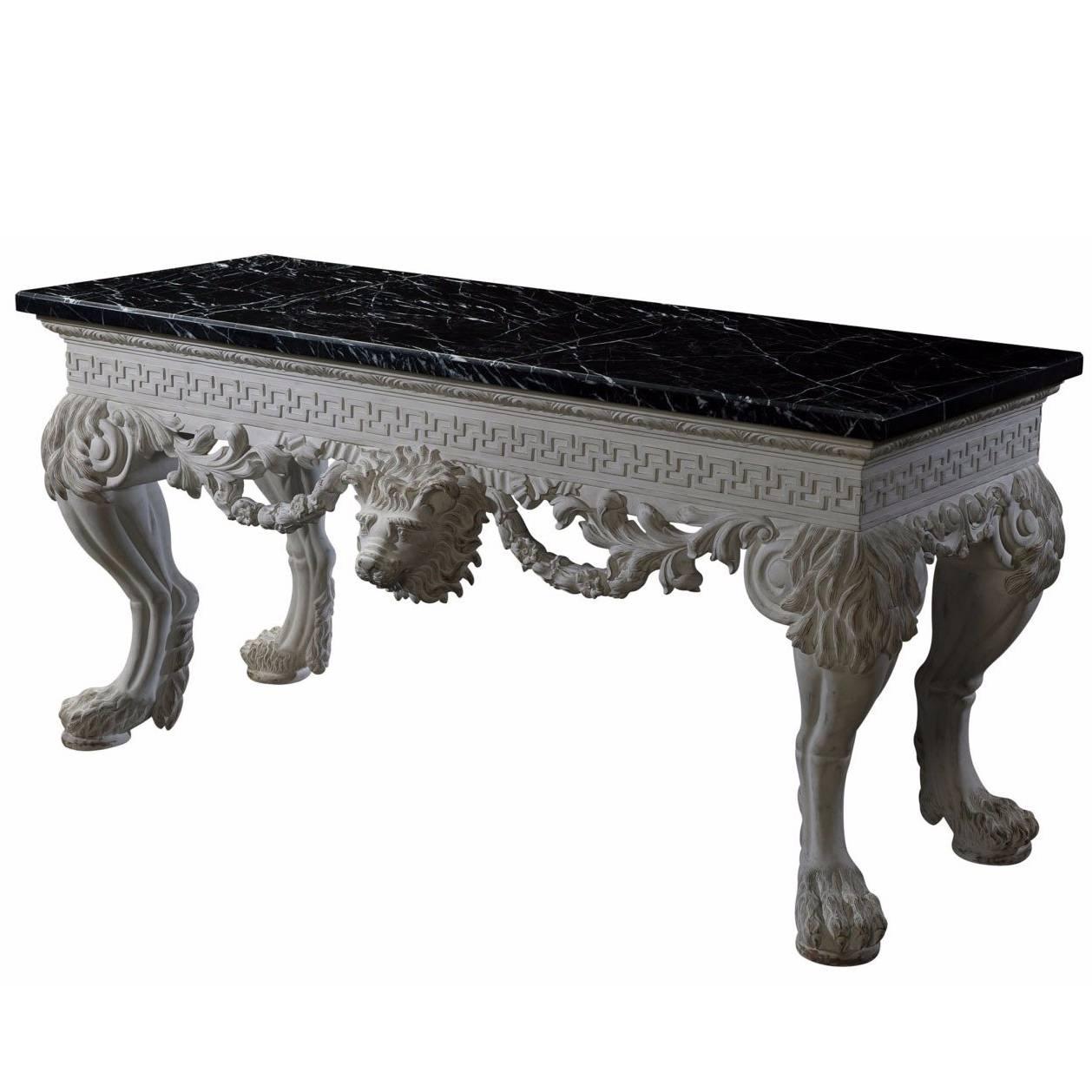 Finely Carved White Painted Console Table For Sale