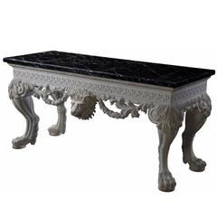 Used Finely Carved White Painted Console Table