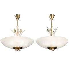 Pair of 1940's Orrefors Glass Chandeliers