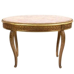 Italian Louis XVI Style Giltwood Oval Table with a Marble Top, 19th Century