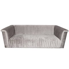 Custom Modernist Channel Design Sofa in Platinum Velvet