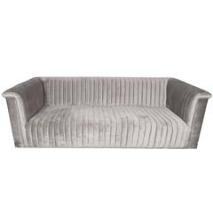 Custom Modernist Channel Design Sofa in Platinum Velvet 1