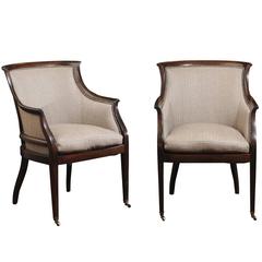 Pair of Holland & Sherry Wool and Mahogany Gondola Form Club Chairs