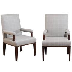 Pair of Directoire Style Armchairs in Holland 
Sherry grey window pane wool
