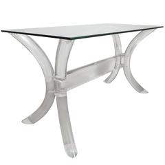 Mid-Century Lucite Saber Leg Console in the Style of Charles Hollis Jones 4