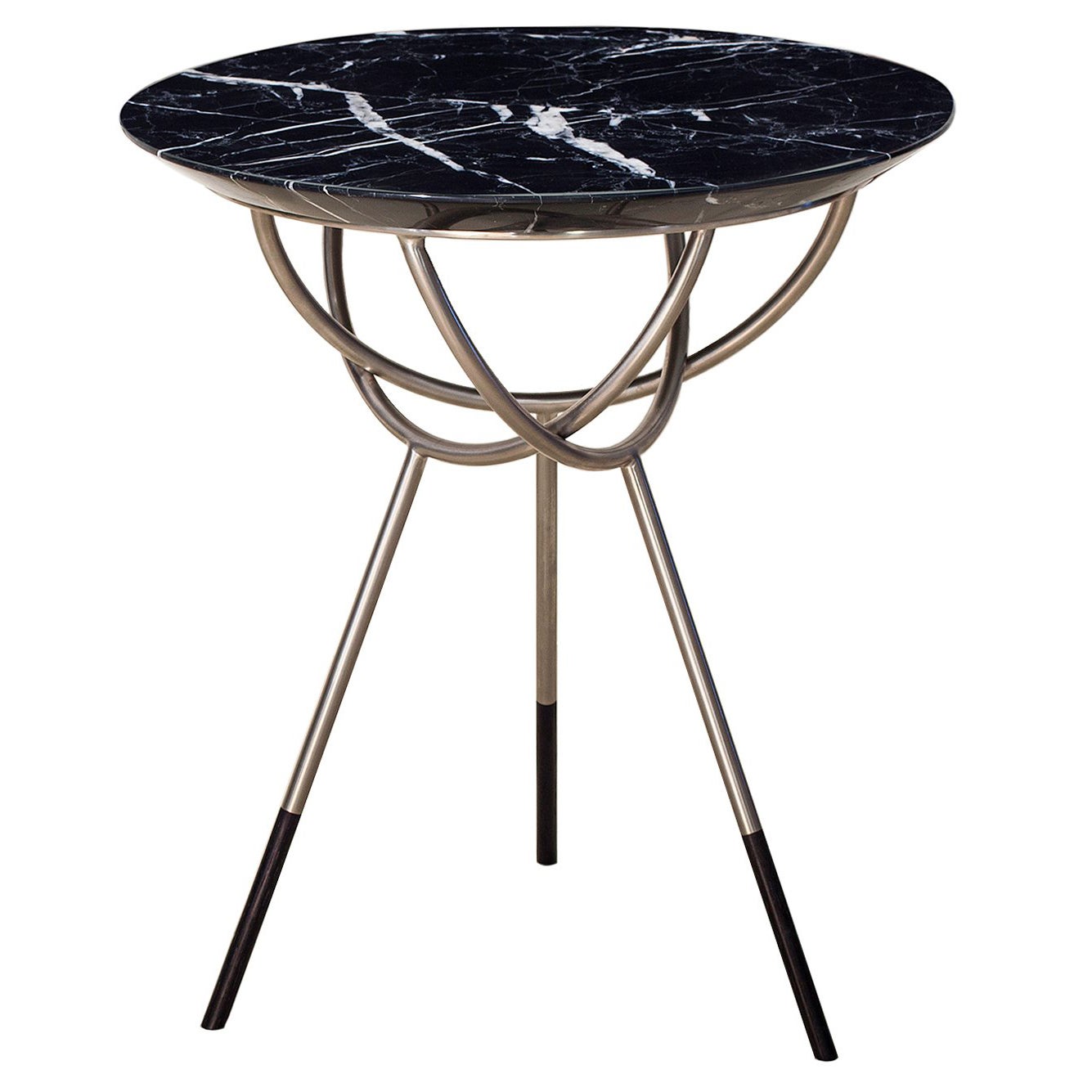 Atlas Satin Nickel End Table with Black Marble Top by Avram Rusu Studio