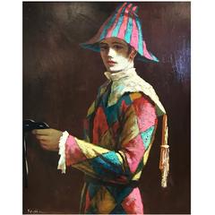 Vintage Harold Stephenson 'Aka “Abruzzi”' Harlequin Oil Painting