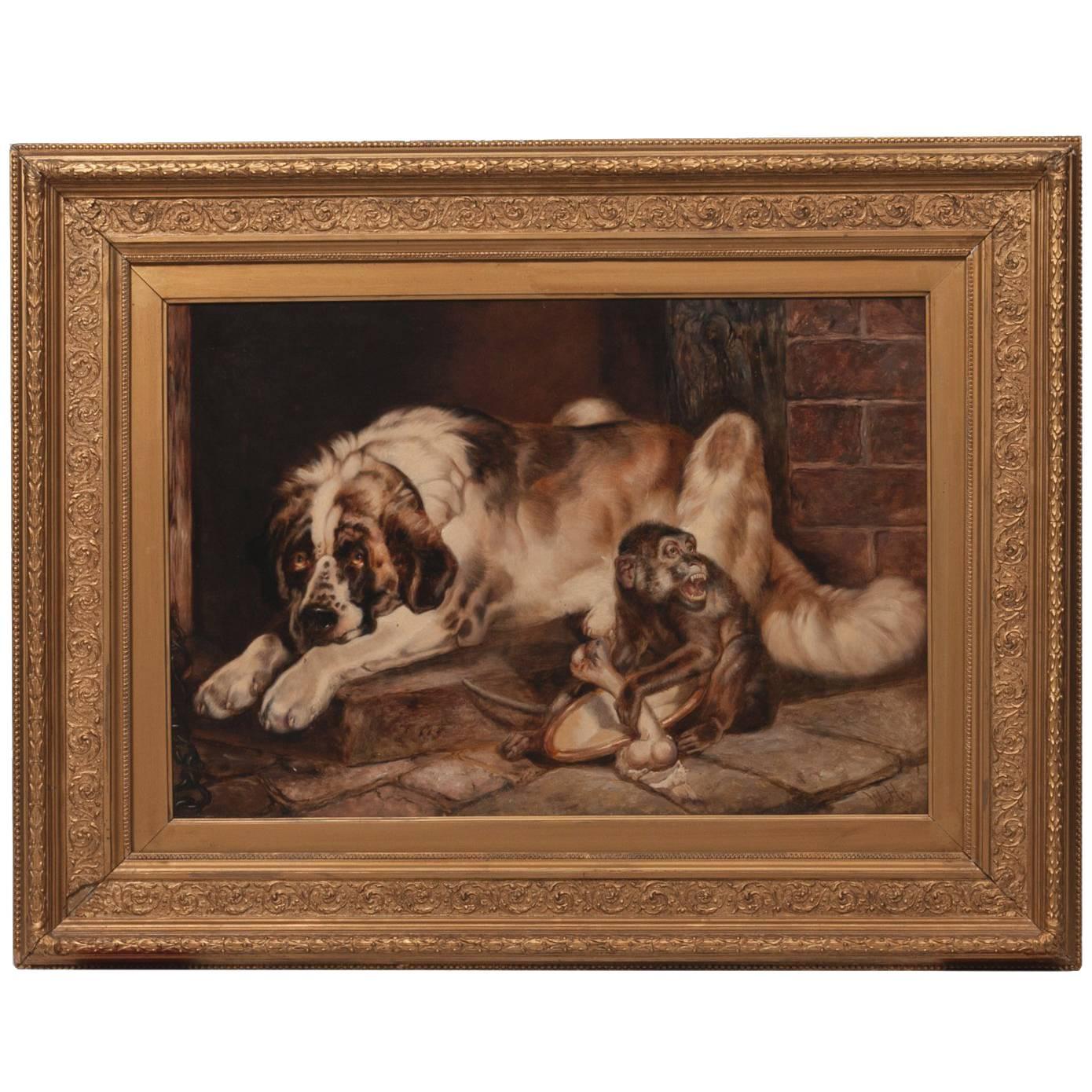 19th Century Painting, ‘Animal Scene’ by William Hunt For Sale