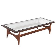 Mid-Century Sculpted Walnut and Glass Top Coffee Table by Lane