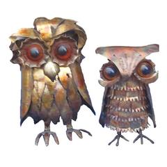 Two Curtis Jere Brutalist Brass Owls