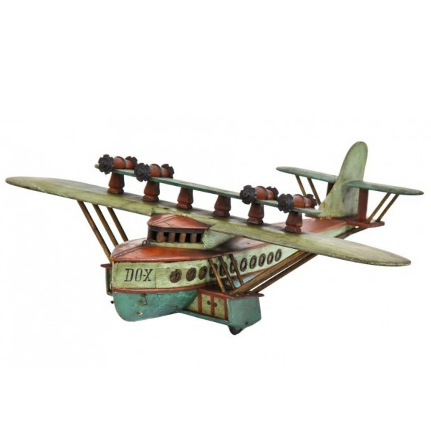1930s Enameled Wood Folk Art Dornier Do-X Flying Boat Model For Sale