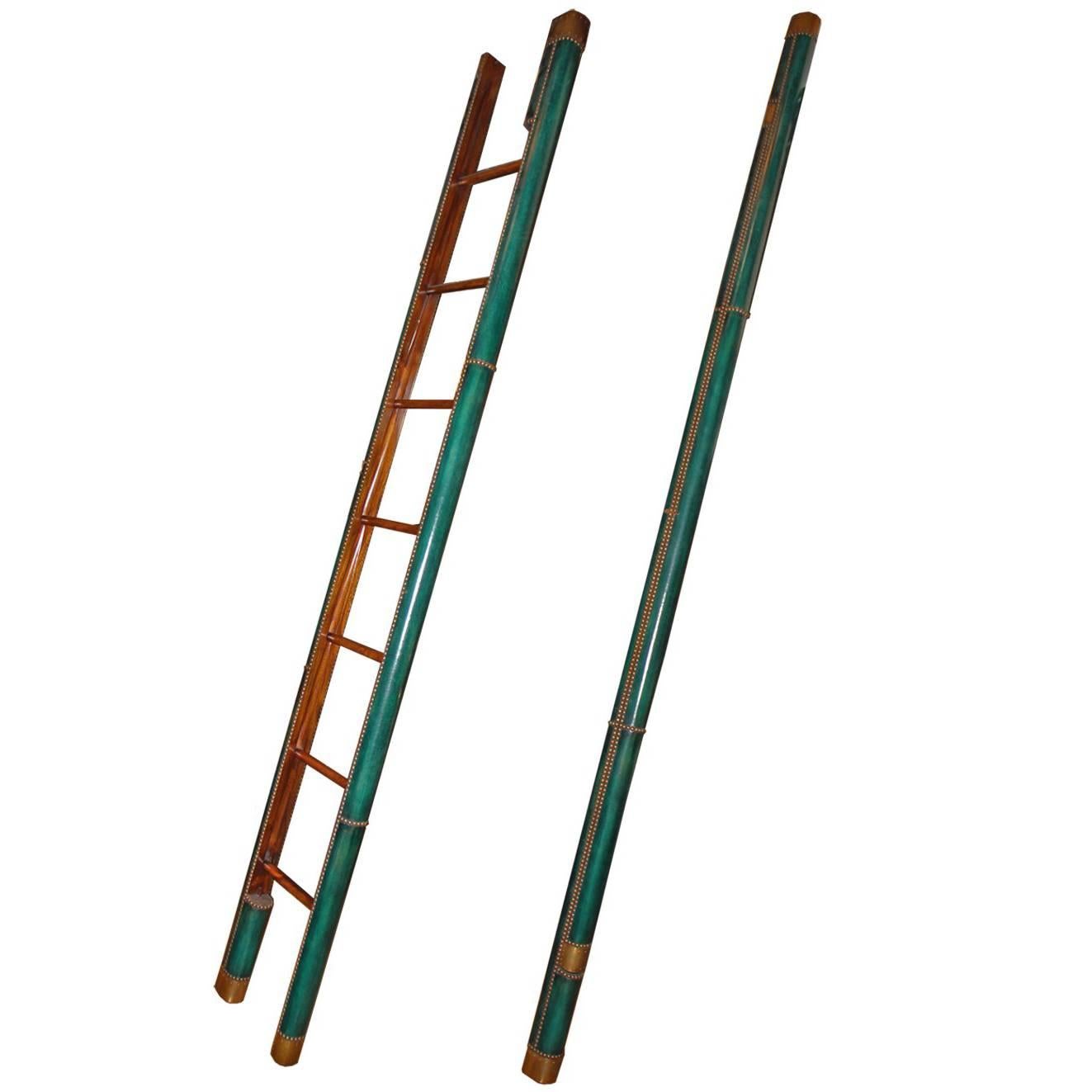 C. Mariani Custom Mahogany Folding Library Ladder in the English Taste For Sale