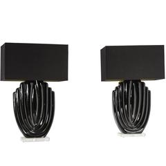 Pair of Ceramics and Lucite Lamps, circa 1980s 1
