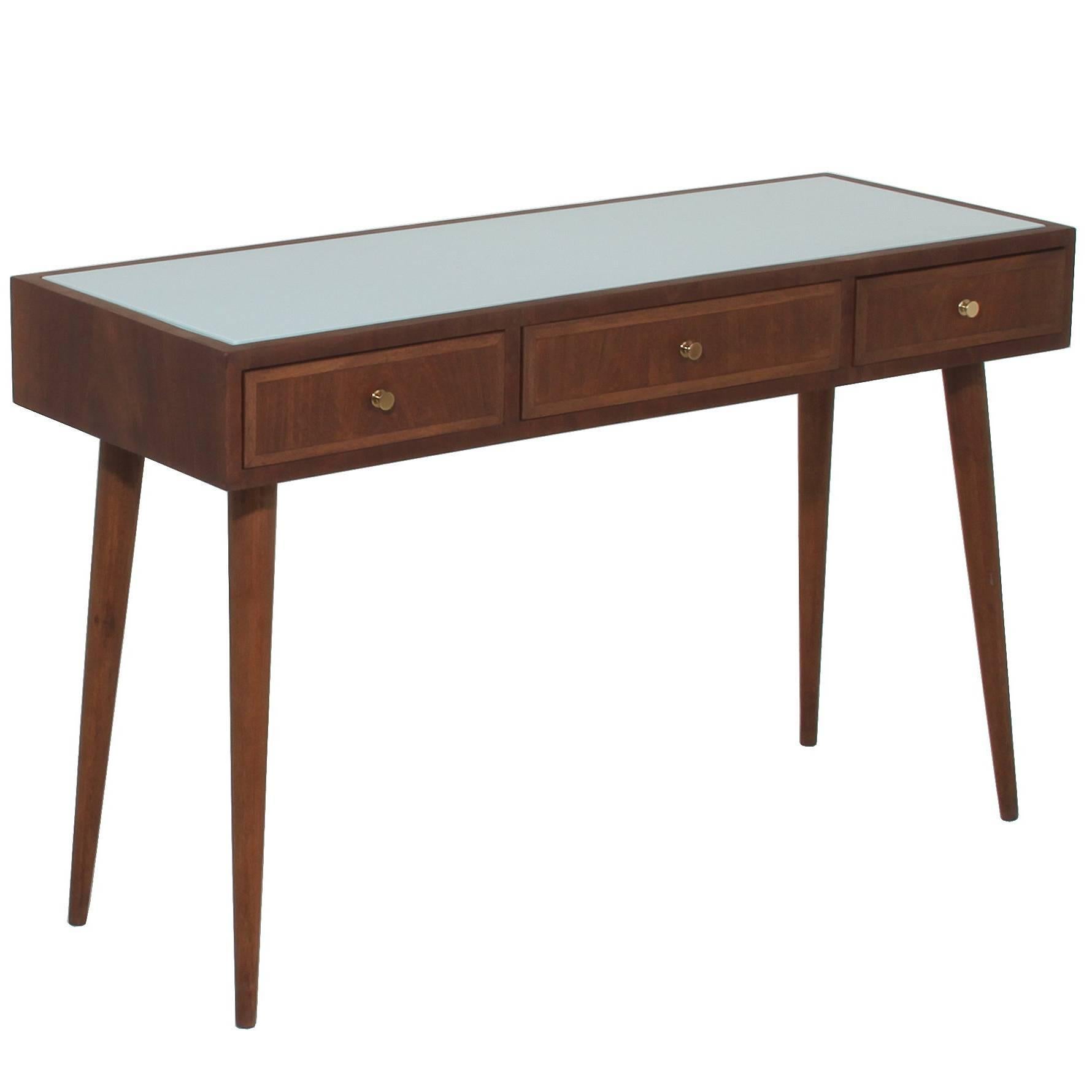 Giuseppe Scapinelli Three-Drawer Brazilian Hardwood Desk with White Glass Top For Sale
