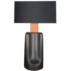 Teak and Ceramic Gun-Metal Glazed Table Lamp by Martz